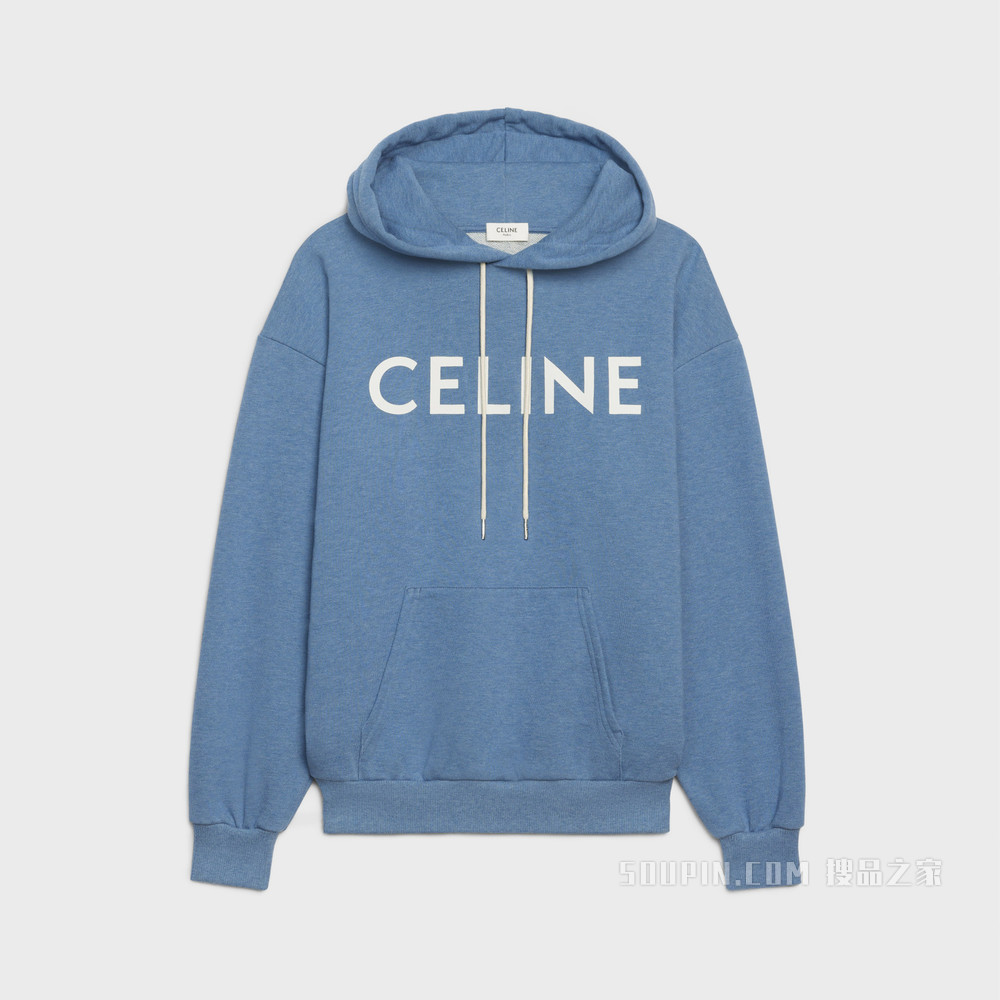 CELINE宽松棉质抓绒连帽衫 蓝色 / 米白色-07BW