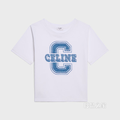 CELINE棉质平纹针织箱型T恤 ECRU/BLEU-01EE