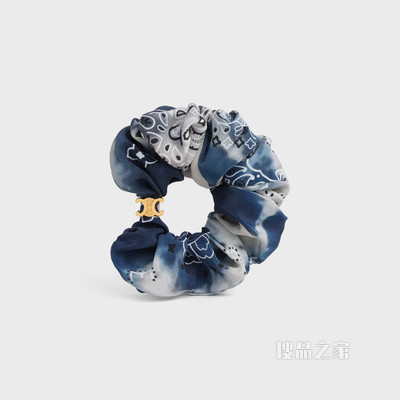 CELINE Americana Bandana金色饰面黄铜和海军蓝桑蚕丝扎染发带 金色 / 海军蓝-07GN
