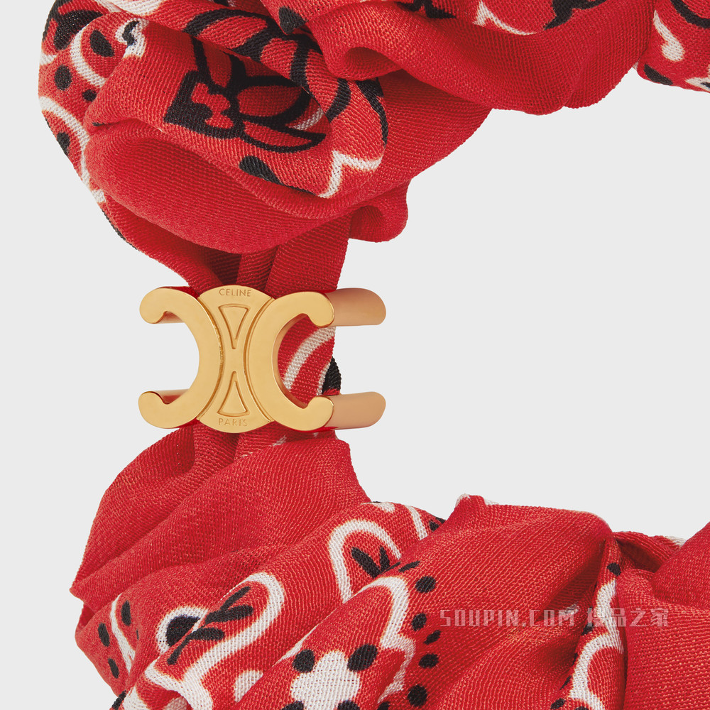 CELINE Americana Bandana金色饰面黄铜和红色桑蚕丝发带 金色 / 红色-35RO