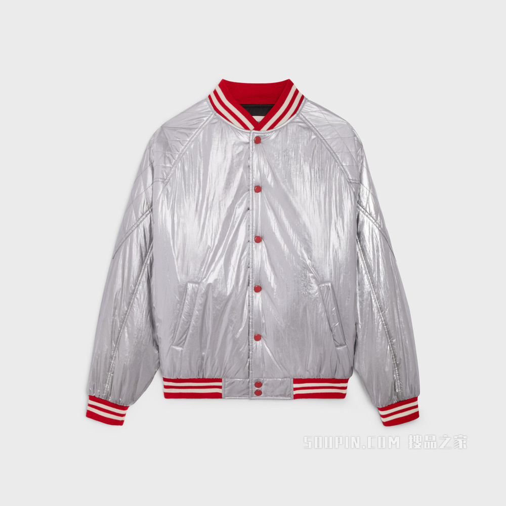 绗缝育克锦纶学院风夹克 银色-36AG