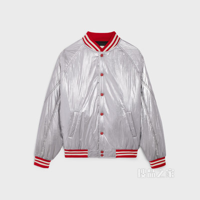 绗缝育克锦纶学院风夹克 银色-36AG