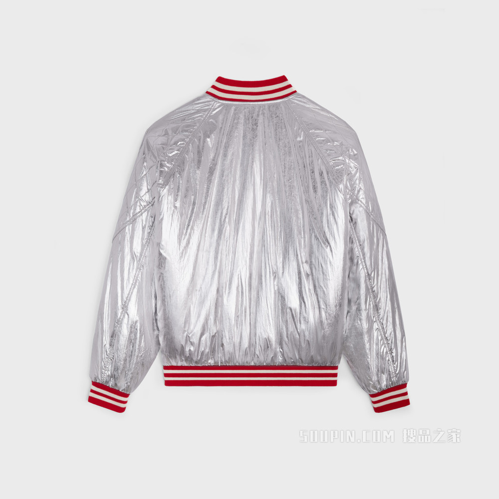 绗缝育克锦纶学院风夹克 银色-36AG