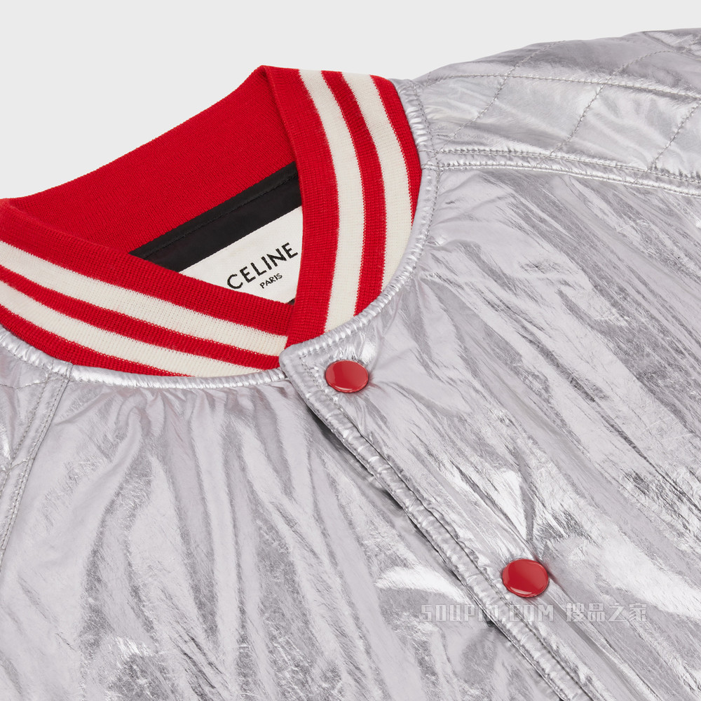 绗缝育克锦纶学院风夹克 银色-36AG