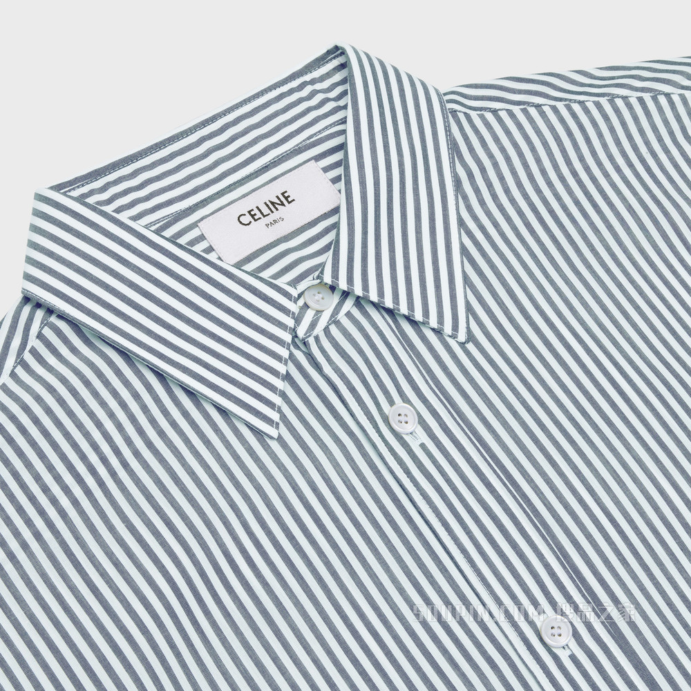 条纹光滑粗麻布经典衬衫 BLANC/NOIR-01XN