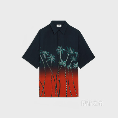 超大印花粘胶纤维刺绣衬衫 红色/黑色-27NG