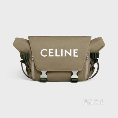 CELINE印花棉质华达呢中号徒步邮差包 卡其绿色-15KH