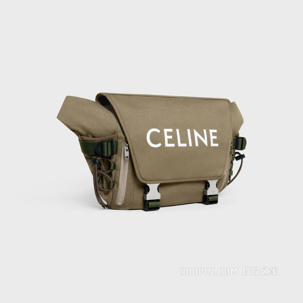 CELINE印花棉质华达呢中号徒步邮差包 卡其绿色-15KH
