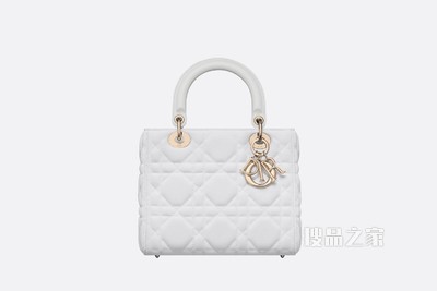 中号 Lady D-Lite 手袋 白色科技面料超大藤格纹