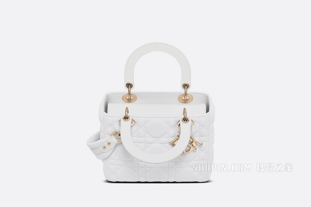 中号 Lady D-Lite 手袋 白色科技面料超大藤格纹