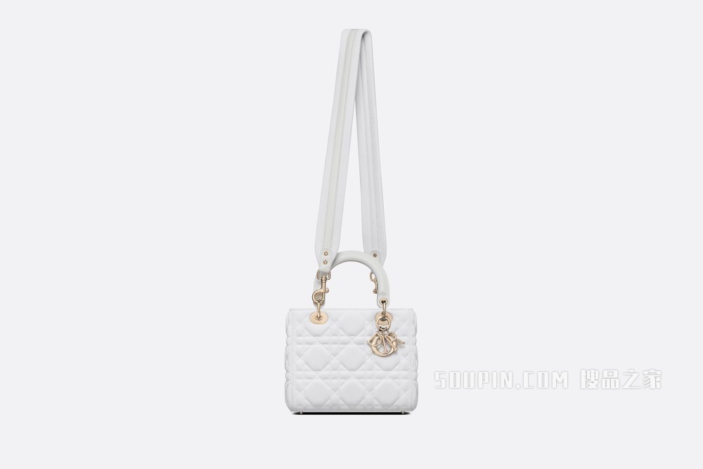中号 Lady D-Lite 手袋 白色科技面料超大藤格纹
