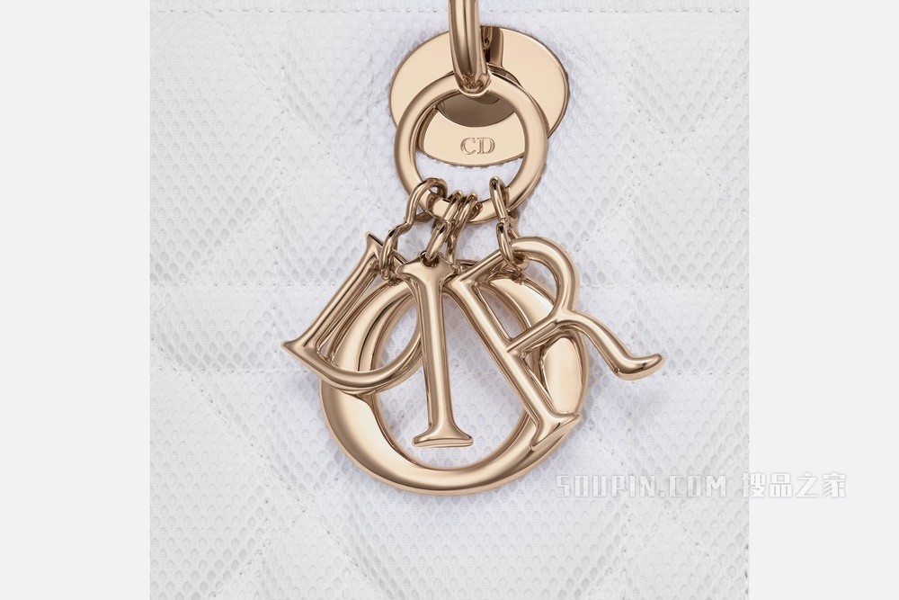 中号 Lady D-Lite 手袋 白色科技面料超大藤格纹