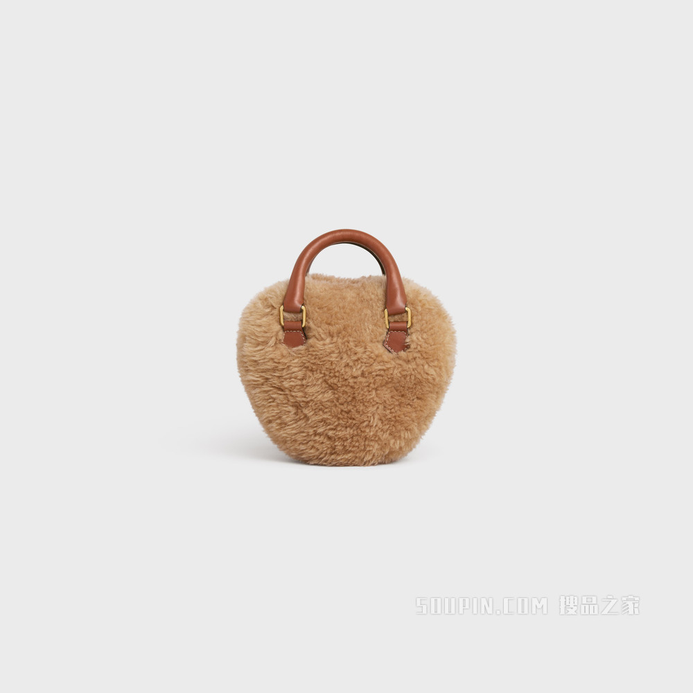 中号蓬松羊毛革和牛皮革CELINE心形手袋 米色-02BG