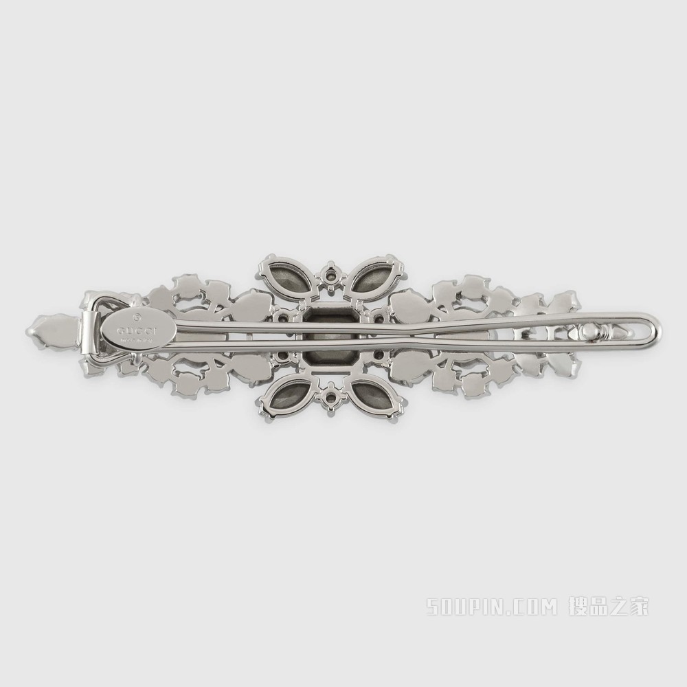 水晶互扣式双G发夹 钯金色调金属