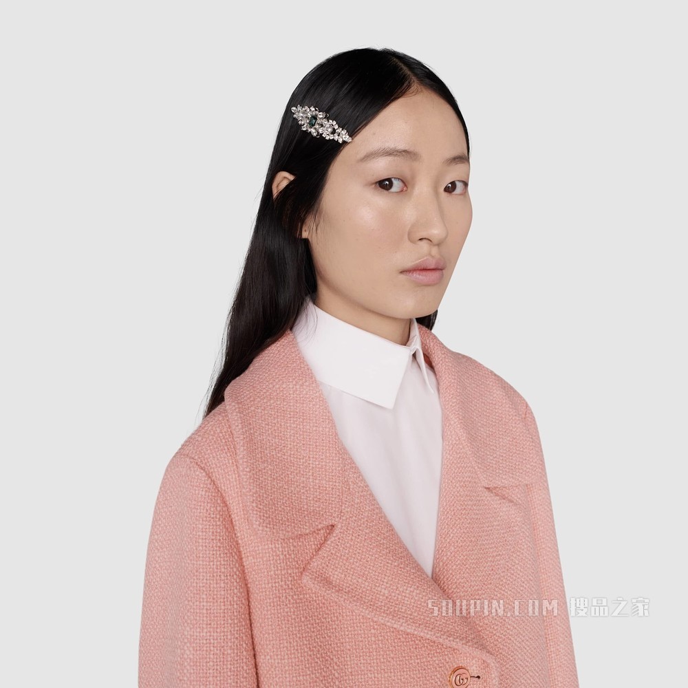 水晶互扣式双G发夹 钯金色调金属