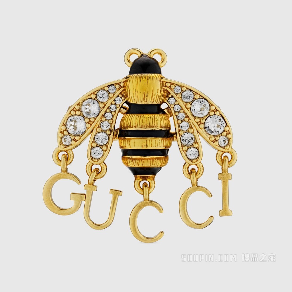 饰手写体Gucci标识蜜蜂戒指 金色调金属