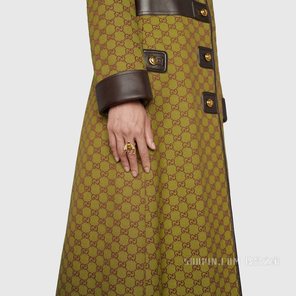 饰手写体Gucci标识蜜蜂戒指 金色调金属