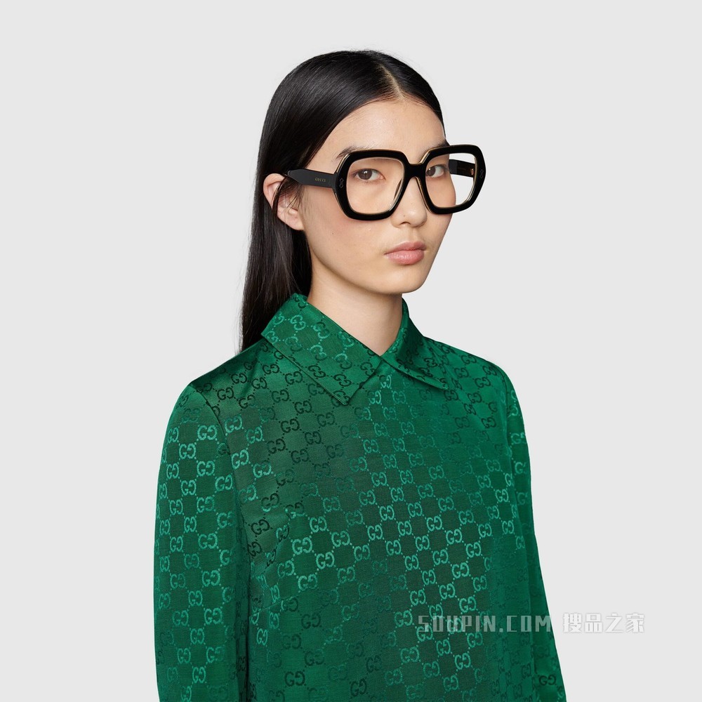 长方形镜框太阳眼镜 黑色醋纤
