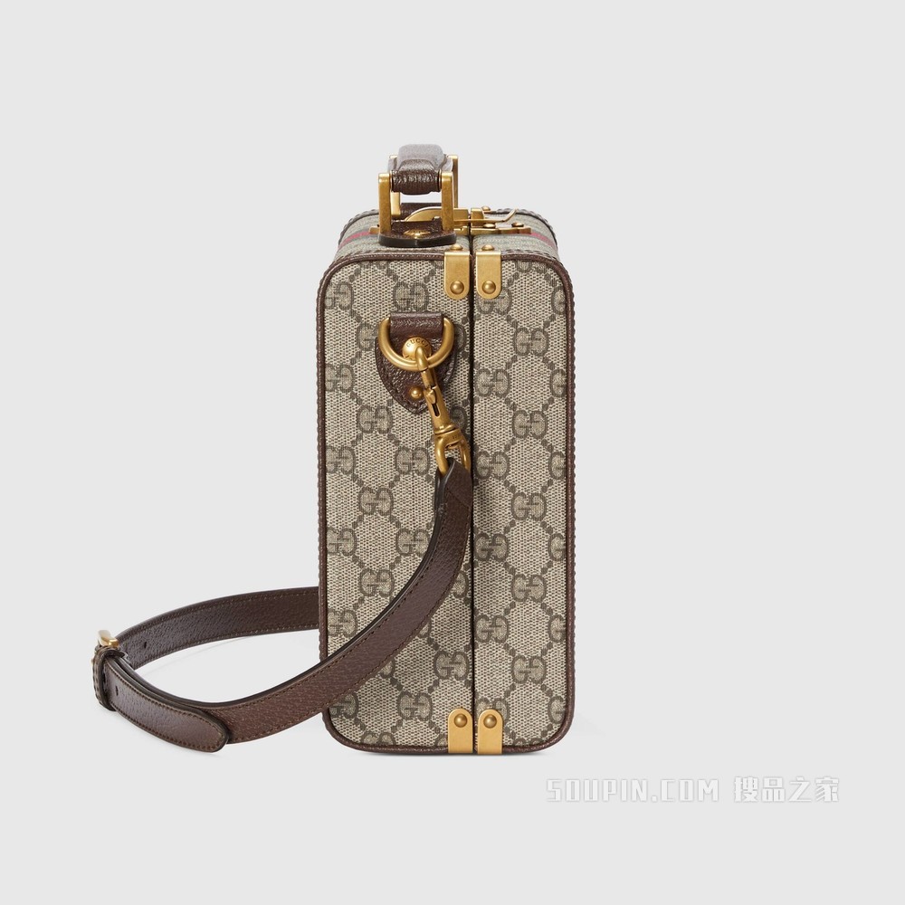 饰织带GG化妆包 米色和乌木色Supreme帆布