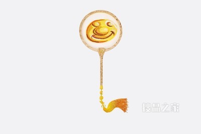 DIOR AND KENNY SCHARF 扇子 异国风情卷纹桦木和桑蚕丝欧根纱刺绣搭配黄色玻璃珠饰与流苏