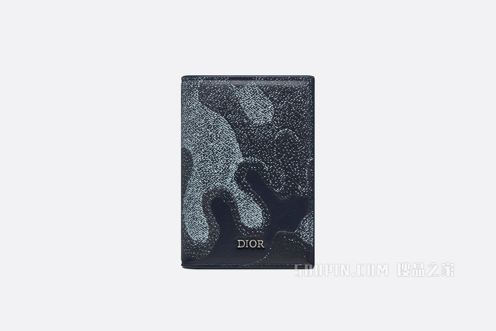 DIOR AND PETER DOIG 双折卡夹 丹宁蓝色光滑牛皮革迷彩图案