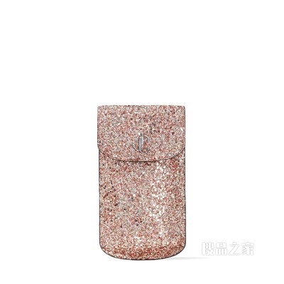 VARENNE PHONE CASE 银色 JC 徽章饰玫瑰粉色粗粒闪粉面料手机包
