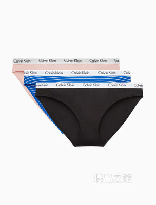 Calvin Klein 女士三条装棉质时尚循环LOGO腰边比基尼三角内裤QD3588