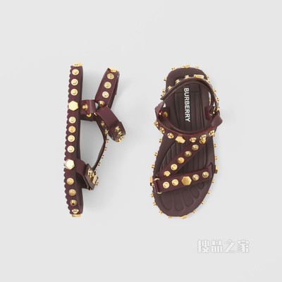 Studded Leather Sandals (Deep Maroon) - 女士