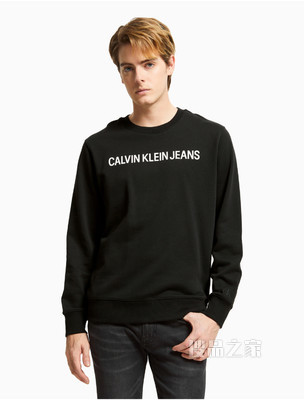 Calvin Klein 男装简约休闲圆领纯棉LOGO印花套头卫衣J318042