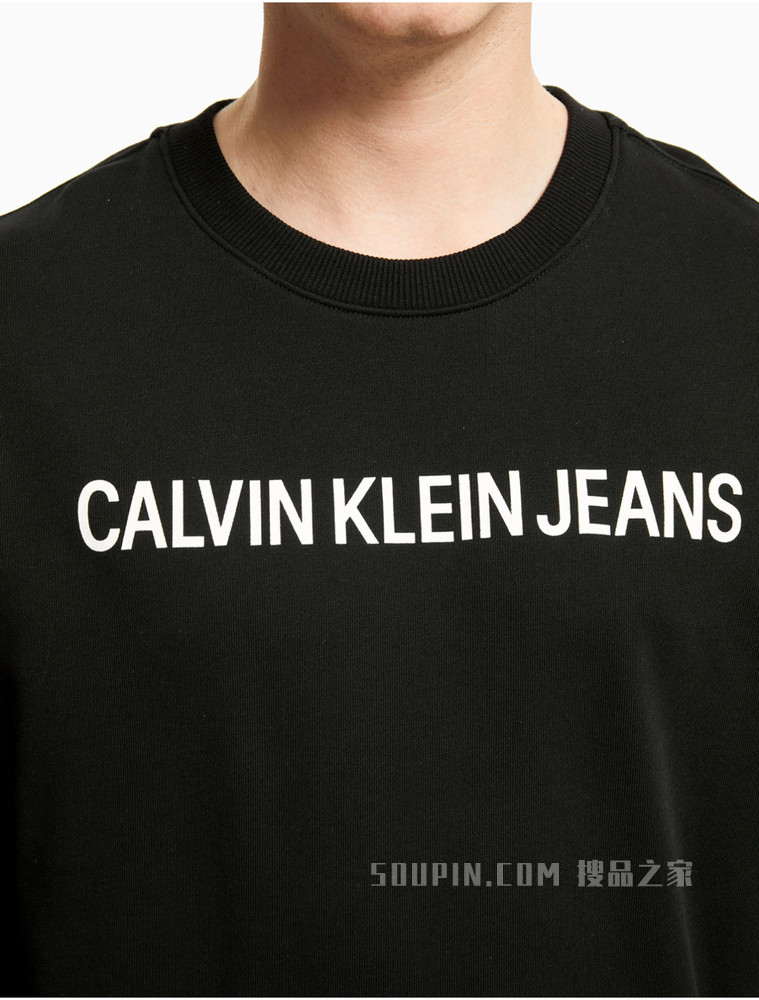 Calvin Klein 男装简约休闲圆领纯棉LOGO印花套头卫衣J318042