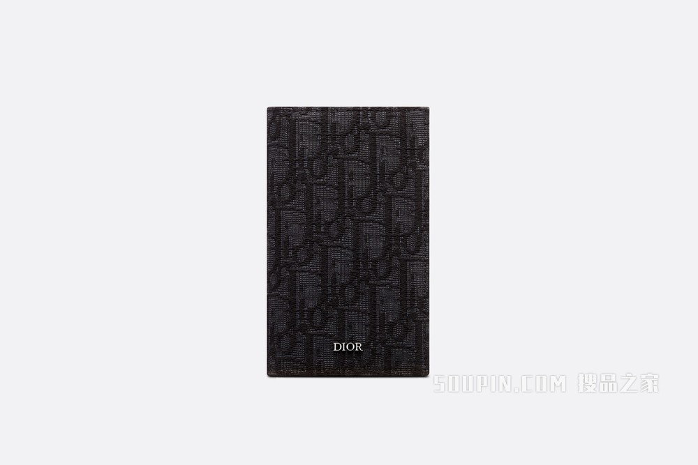 长款双折卡夹 黑色提花面料 Oblique 印花