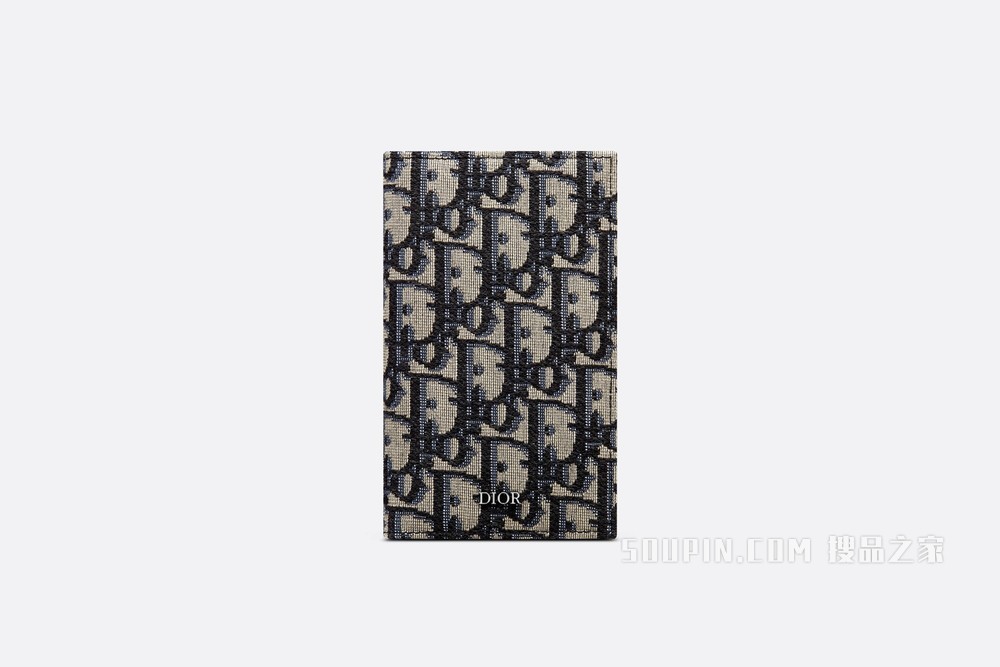 长款双折卡夹 米色和黑色提花面料 Oblique 印花