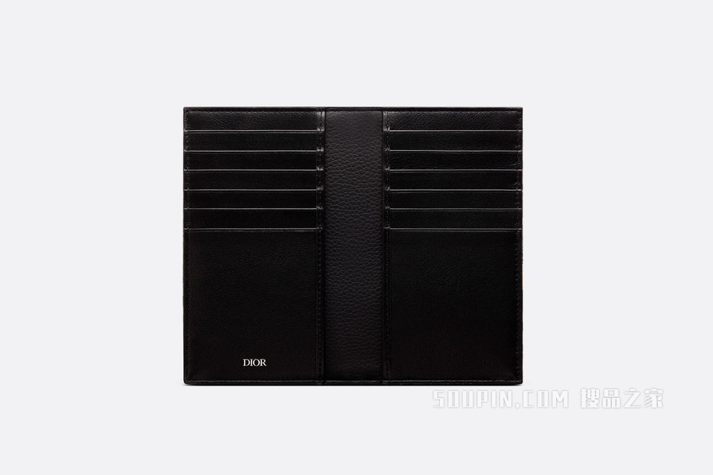 长款双折卡夹 米色和黑色提花面料 Oblique 印花