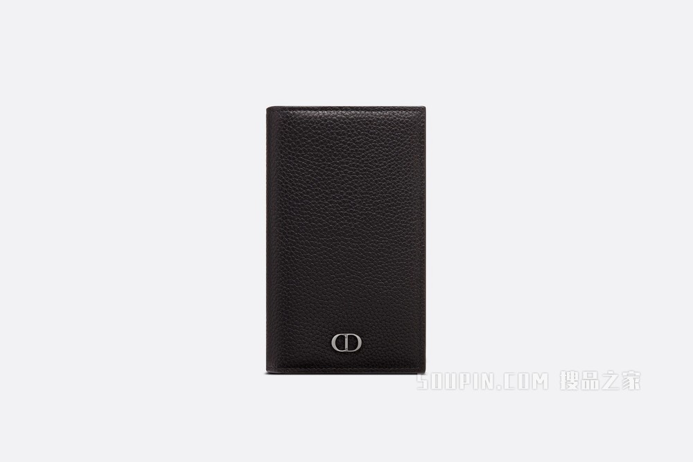 长款双折卡夹 黑色粒面牛皮革“CD Icon”标志