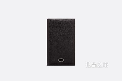 长款双折卡夹 黑色粒面牛皮革“CD Icon”标志