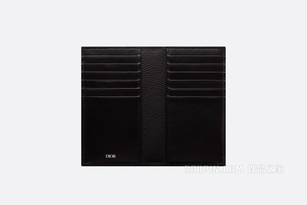 长款双折卡夹 黑色粒面牛皮革“CD Icon”标志