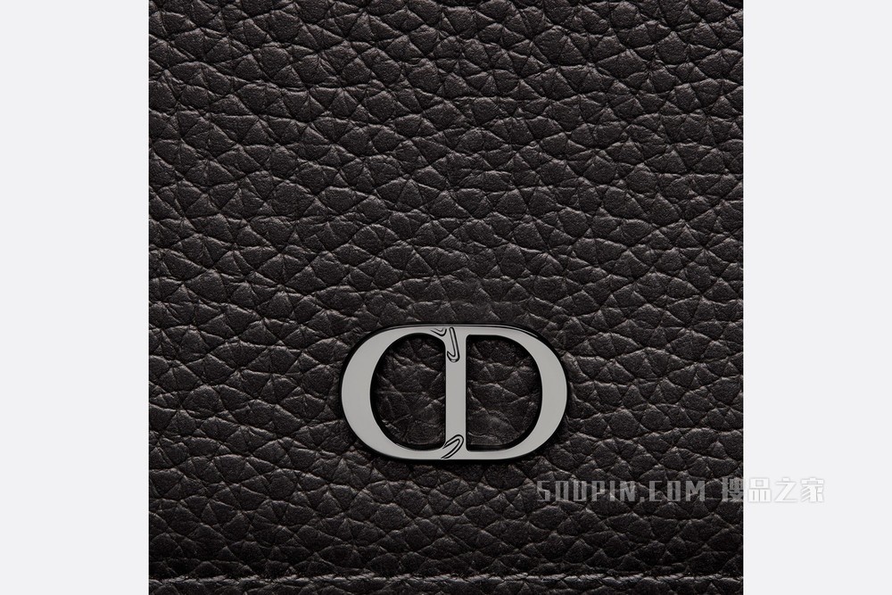 长款双折卡夹 黑色粒面牛皮革“CD Icon”标志