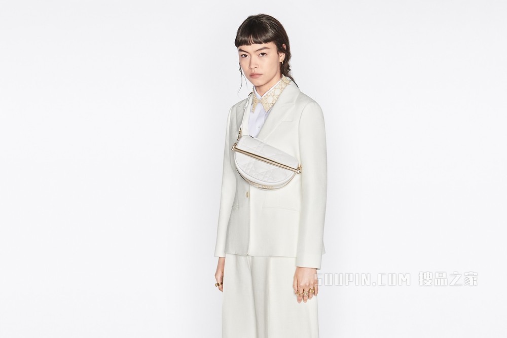 小号 Dior Vibe 单肩包 白色羊皮革藤格纹