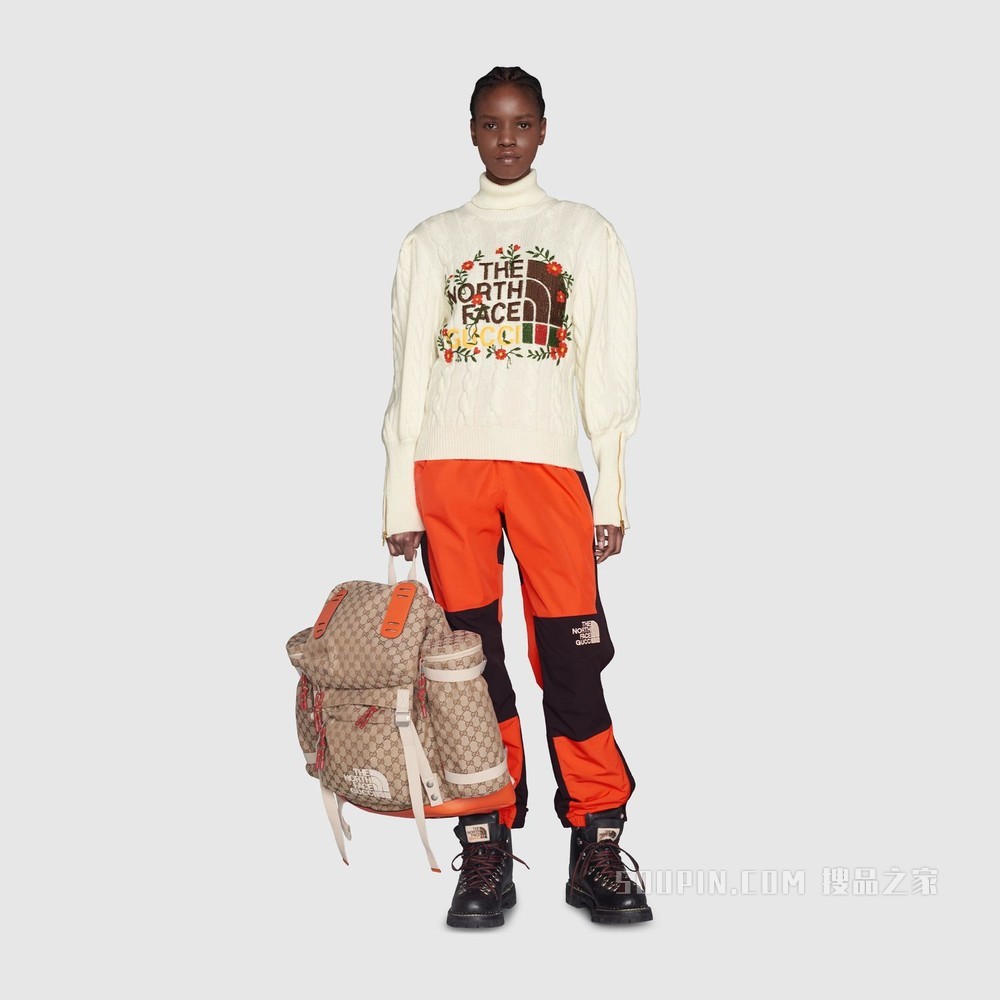 The North Face x Gucci联名系列尼龙长裤 橙色和黑色