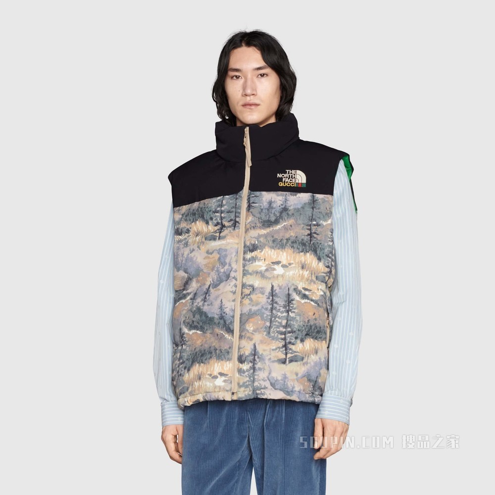 The North Face x Gucci联名系列羽绒马甲 森林印花