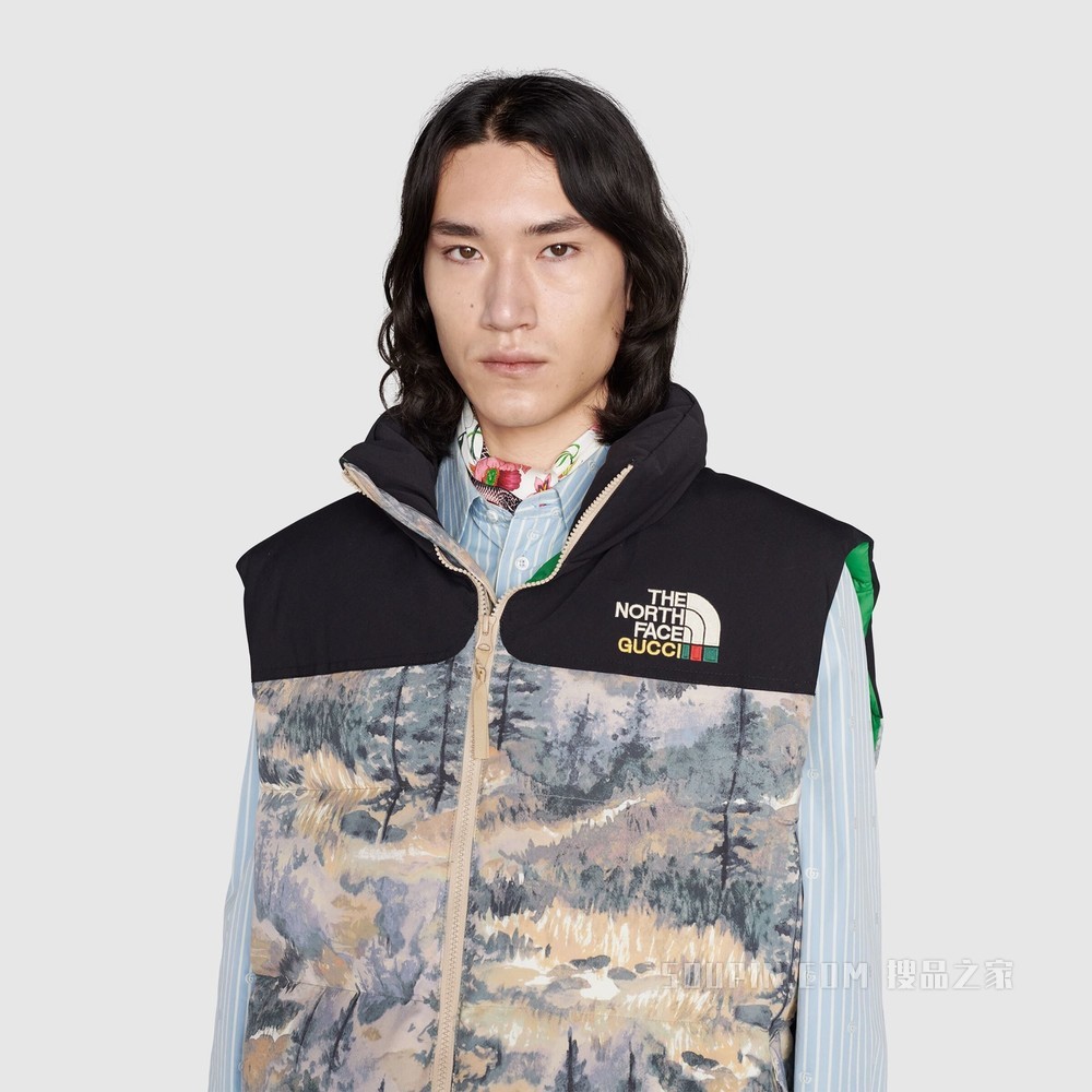 The North Face x Gucci联名系列羽绒马甲 森林印花