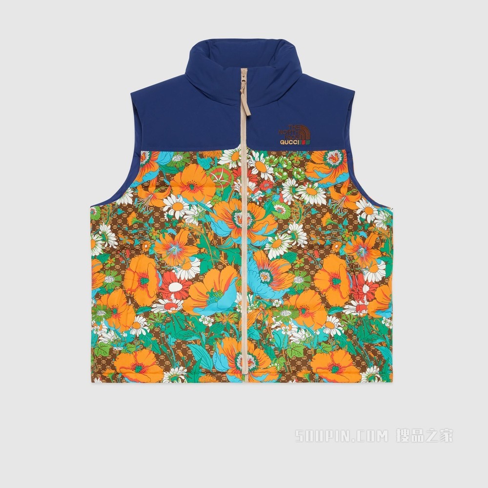 The North Face x Gucci联名系列马甲 花卉印花
