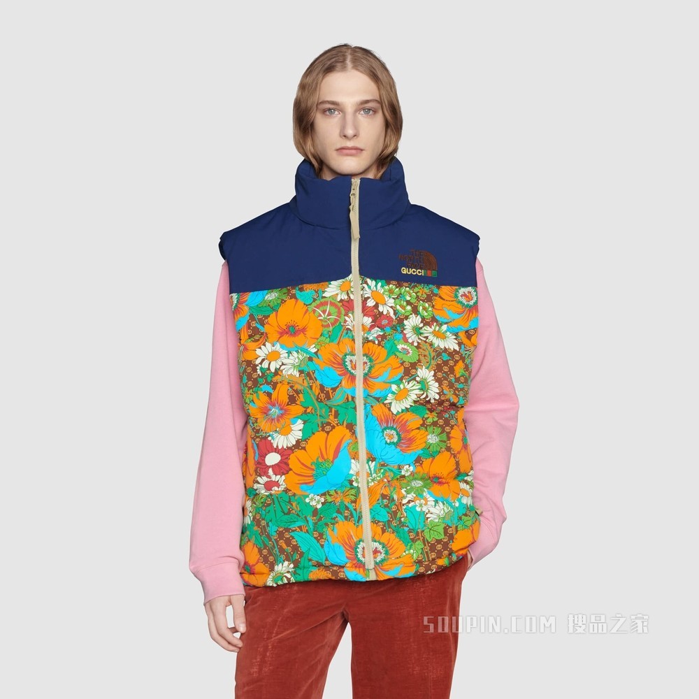 The North Face x Gucci联名系列马甲 花卉印花
