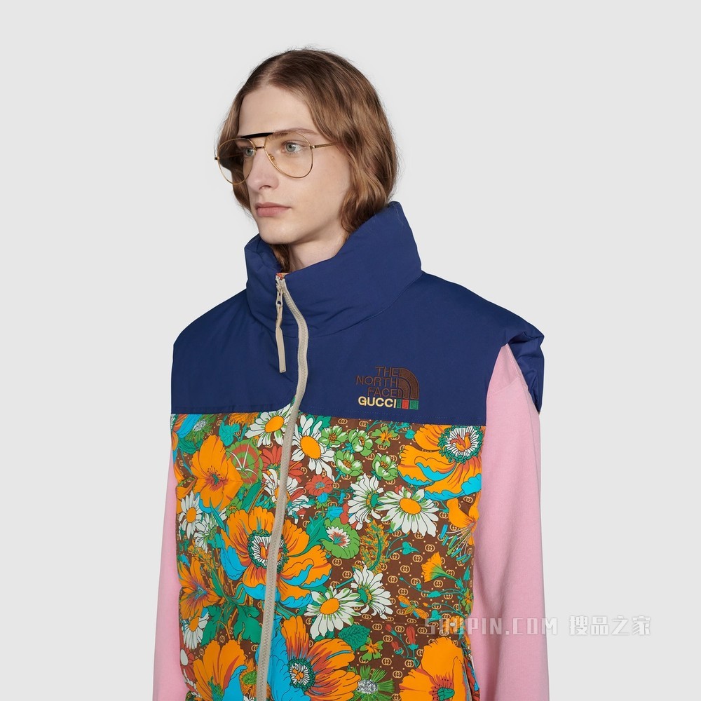 The North Face x Gucci联名系列马甲 花卉印花