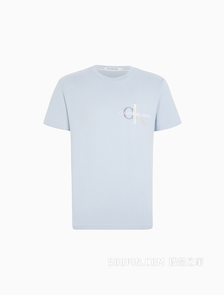 Calvin Klein 男士舒适休闲纯棉圆领交叠刺绣短袖T恤J320340