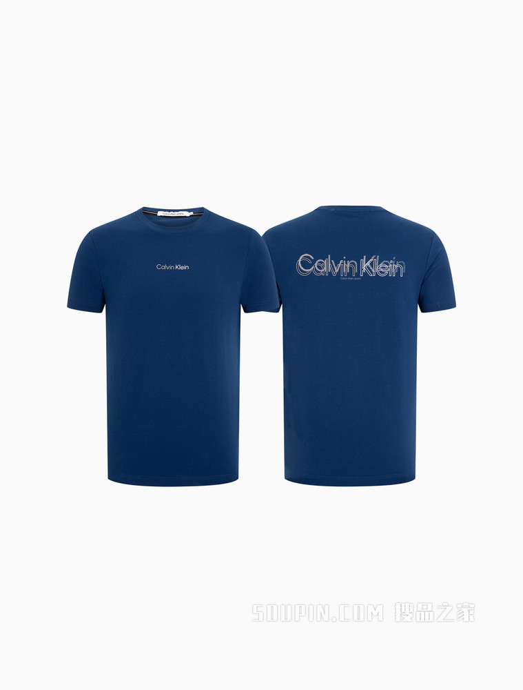 Calvin Klein 男士休闲圆领胶质LOGO舒适打底短袖T恤J319782