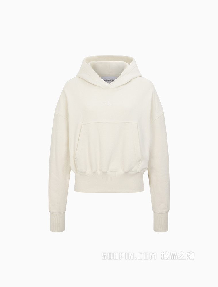 Calvin Klein 女士棉质连帽交叠LOGO短款卫衣J217738