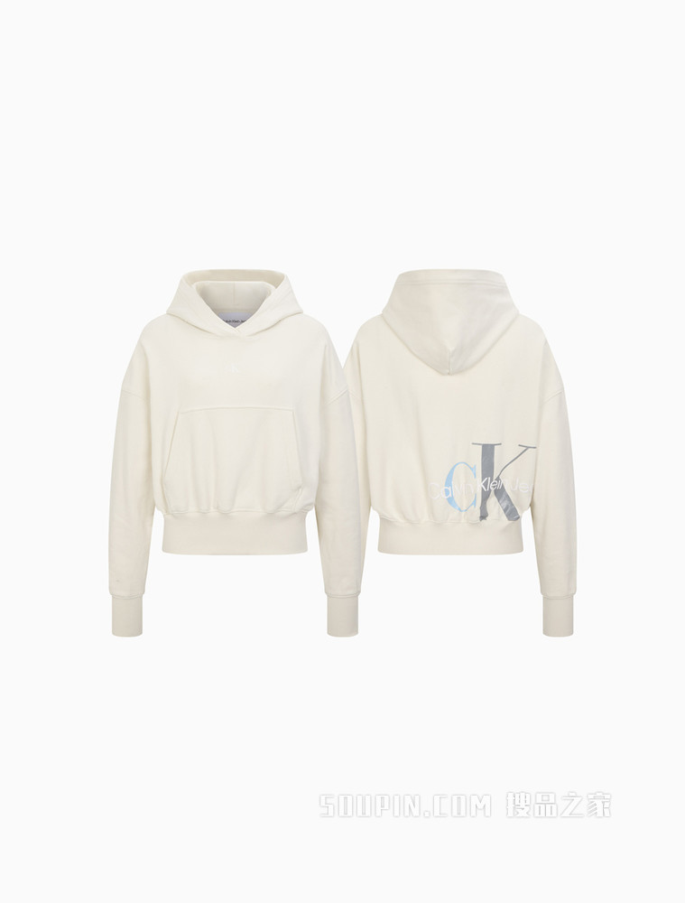 Calvin Klein 女士棉质连帽交叠LOGO短款卫衣J217738