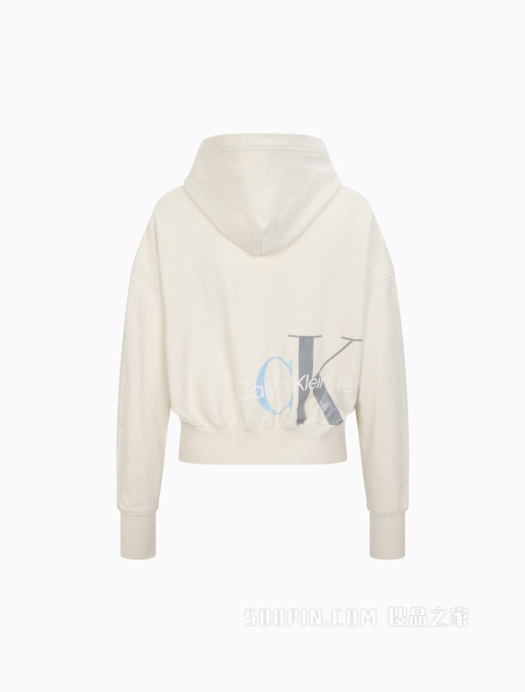 Calvin Klein 女士棉质连帽交叠LOGO短款卫衣J217738