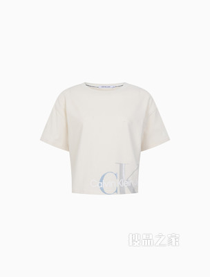 Calvin Klein 女士舒适纯棉交叠LOGO短款宽松短袖T恤J217955